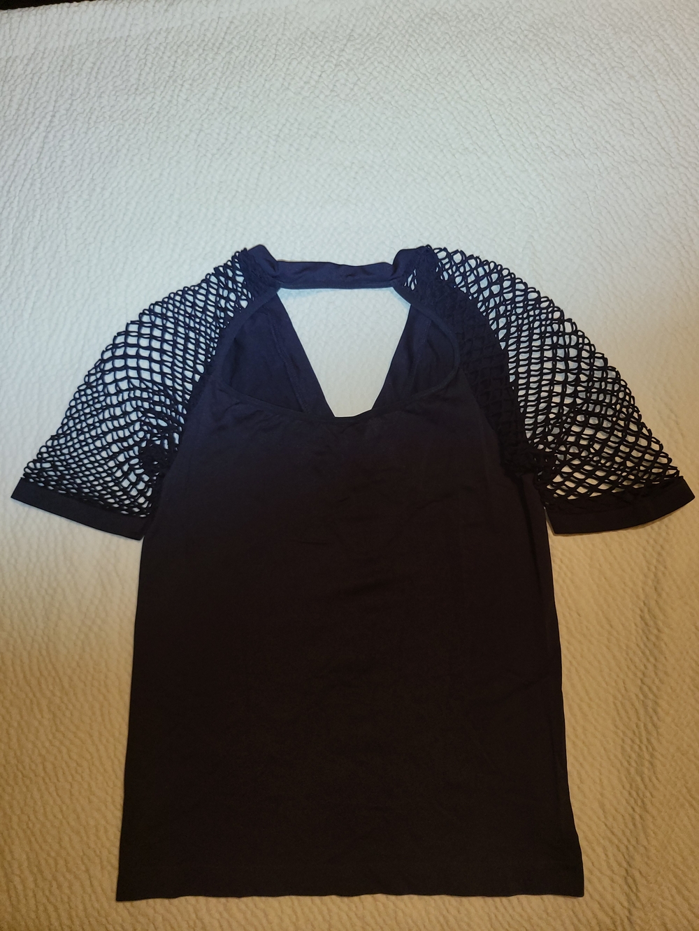 80's-esque Blue Short Sleeve Top with Mesh Shoulders